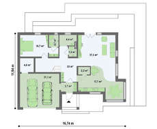 Проект коттеджа с панорамными окнами в угловом эркере