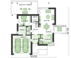 Двухэтажный дом с открытыми верандами и террасами