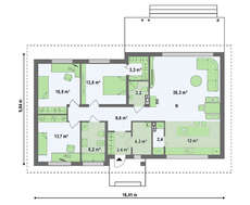 Одноэтажный классический проект загородного коттеджа