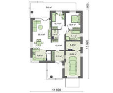 Чертежи одноэтажного жилого дома с гаражом и двумя спальнями