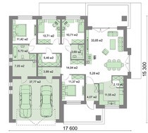 Проект одноэтажного дома с гаражом на две машины