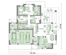 Одноэтажный жилой дом с гаражом на три автомобиля