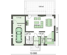 Изящный двухэтажный коттедж, окрашенный контрастными цветами