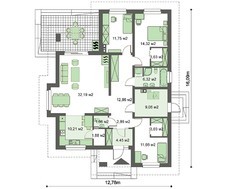 Загородный одноэтажный дом с камином-барбекю