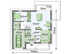 Проект 1,5-этажного дома с дополнительной спальней и застекленной террасой