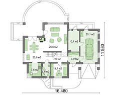 Проект двухэтажного  дома с выходом на полукруглую веранду