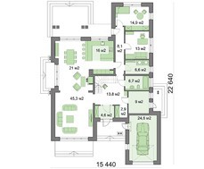 Красивый двухэтажный дом с гаражом и гостиной интересной формы