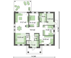 Одноэтажный дом в классическом стиле с чердаком