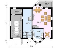 Строгий дом с красивой просторной гостиной