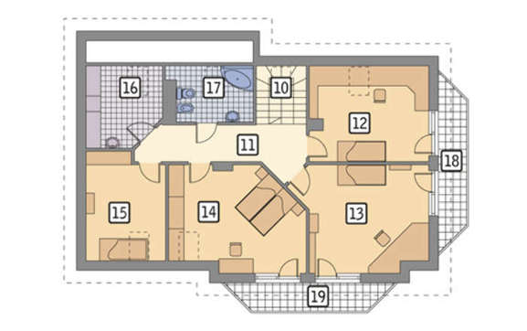 План небольшого особняка общей площадью 201 кв. м с красочным экстерьером