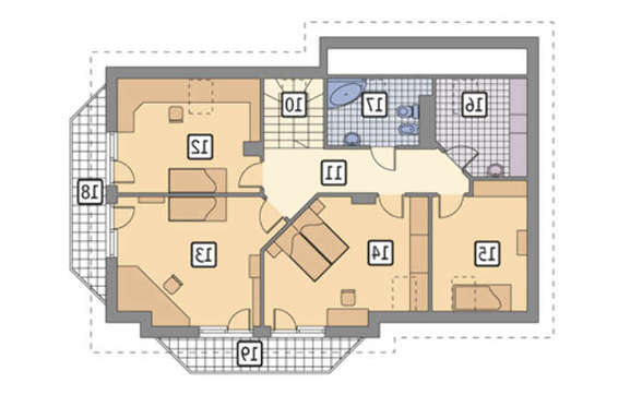 План небольшого особняка общей площадью 201 кв. м с красочным экстерьером