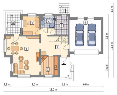 План современного особняка в традициях Западной архитектуры общей площадью 256 кв. м, жилой 217 кв. м