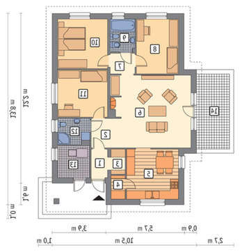 План уникальной усадьбы с двумя террасами открытого и закрытого типа общей площадью 105 кв. м, жилой 100 кв. м
