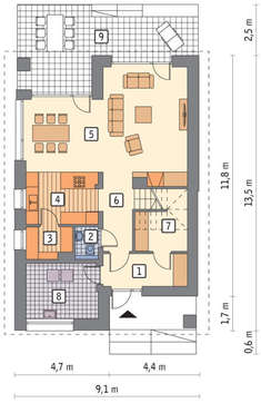 Загородный коттедж, декорированный кирпичом и деревом, общей площадью 171 кв. м, жилой 130 кв. м