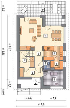 Загородный коттедж, декорированный кирпичом и деревом, общей площадью 171 кв. м, жилой 130 кв. м