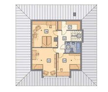 Проект яркого мансардного коттеджа под алой кровлей из керамической черепицы общей площадью 203 кв. м, жилой 135 кв. м