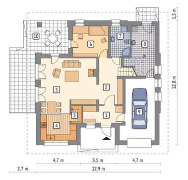Проект яркого мансардного коттеджа под алой кровлей из керамической черепицы общей площадью 203 кв. м, жилой 135 кв. м