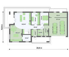 Проект красивого дома со встроенным гаражом и 2 спальнями