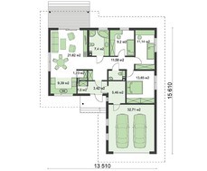 Симпатичный коттедж под классической крышей с пристроенным гаражным помещением на две машины
