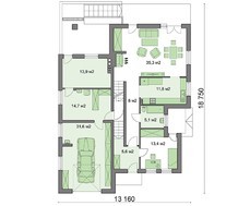 План дома общей площадью 180 кв. м с гаражом в полуподвальном помещении