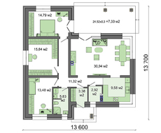Проект симпатичной усадьбы в теплом желто-шоколадном контрасте общей площадью 115 кв. м, жилой 59 кв. м