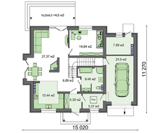 План стильного особняка в европейских традициях общей площадью 341 кв. м, жилой 231 кв. м
