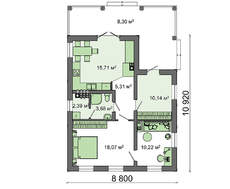 План дома для сезонного проживания среднестатистической семьи общей площадью 73 кв. м, жилой 28 кв. м