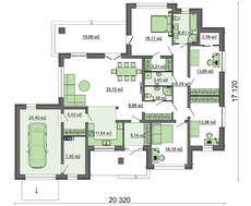 Проект эксклюзивного одноэтажного коттеджа с гаражом общей площадью 195 кв. м, жилой 95 кв. м