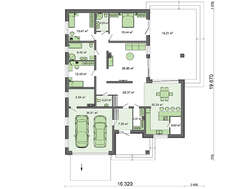 Проект одноэтажного коттеджа в европейском стиле с гаражом
