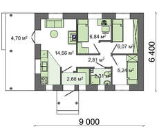 План одноэтажного коттеджа для отдыха молодой семьи