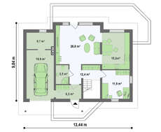 Проект загородного дома с просторным балконом на мансардном этаже