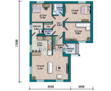 Схема одноэтажного дома площадью 162 кв. м с оригинальным входным порталом
