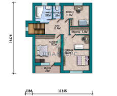 Схема коттеджа площадью 212 кв. м с тремя спальнями и личным кабинетом