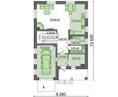 Проект двухэтажного дома площадью 150 кв. м, декорированного натуральным камнем и фасадными панелями