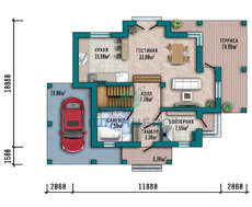 Схема двухэтажного коттеджа площадью 155 кв. м со стильным входным порталом и ажурным балконом