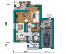Схема двухэтажного коттеджа площадью 161 кв.м, декорированного серым кирпичом и натуральным деревом