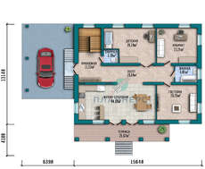 План большого особняка площадью 431 кв. м, декорированного диким камнем и деревом