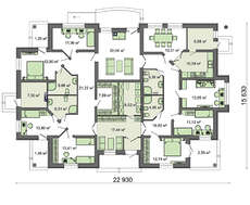 Схема одноэтажного дома площадью 248 кв. м с привлекательным экстерьером