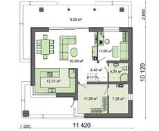 Схема дома площадью 174 кв. м с тремя спальнями