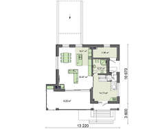 Коттедж в два этажа с балконом и высокой открытой террасой