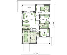 Схема одноэтажного коттеджа площадью 164 кв. м для небольшого или узкого участка