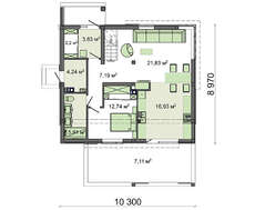 Схема дома в духе минимализма площадью 148 кв. м с четырьмя спальнями