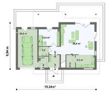 Проект симпатичного коттеджа с террасой над гаражом
