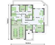 Проект уютного дома с мансардой и антресолью над гостиной
