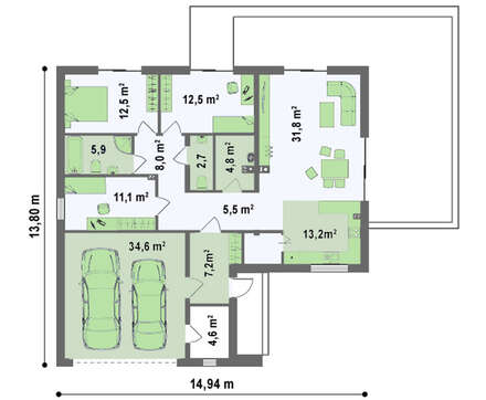 Оригинальный проект современного частного классического загородного одноэтажного дома