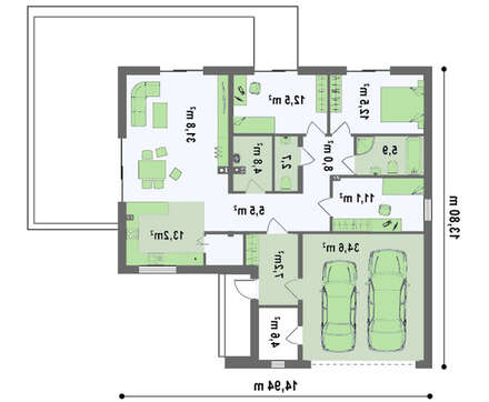 Оригинальный проект современного частного классического загородного одноэтажного дома