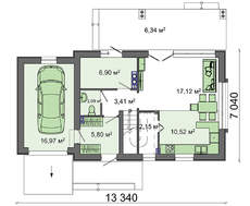 Компактный дачный коттедж с гаражом и мансардой