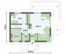 Компактный дачный дом с угловым окном в кухне