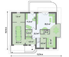Проект 1,5-этажного коттеджа со стеклянным эркером