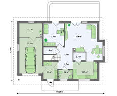 Коттедж с мансардой с одинарным гаражом